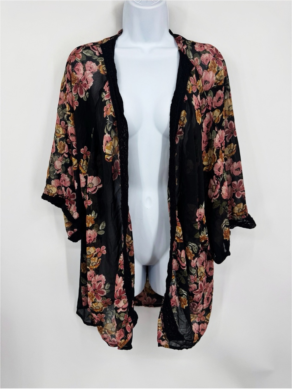Maurices Black Floral Kimono Size 3XL Plus Size Whimsical Boho